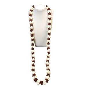 Hilo Hatties Necklace Brown Seed Pod Cowrie Shell Clusters Bead Strand 18" Vtg